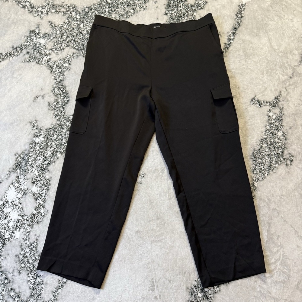 LOFT Pants Womens Size XL Black Crop Pull On Wide Leg Cargo Pocket Cottagecore